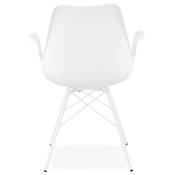 Chaise style industriel design à accoudoirs 'HERTIG' blanche avec 4 pieds en métal blanc