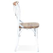 Chaise vintage 'MAKINA' assise et dossier en bois 4 pieds métal blanc effet vieilli dossier haut