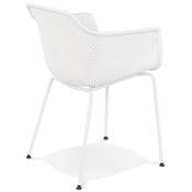 Chaise intérieur/extérieur design à accoudoirs 'RAIN' en resine blanche avec 4 pieds en métal blanc