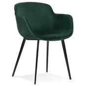 Chaise design lounge à accoudoirs 'NICE' en velours vert avec 4 pieds en métal noir