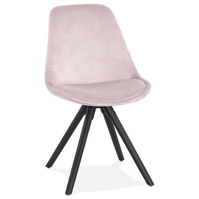 Chaise vintage 'BLACK FIRENZA' en velours rose et 4 pieds en bois noir