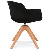 Chaise design de style scandinave à accoudoirs 'VOGAN' en tissu noir avec 4 pieds en bois naturel