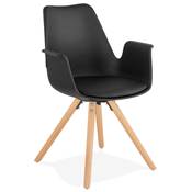 Chaise scandinave design à accoudoirs 'KUNG' noire avec 4 pieds en bois naturel