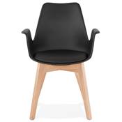 Chaise style scandinave design à accoudoirs 'PRINS' noire avec 4 pieds en bois naturel