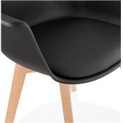 Chaise style scandinave design à accoudoirs 'PRINS' noire avec 4 pieds en bois naturel