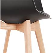 Chaise style scandinave design à accoudoirs 'PRINS' noire avec 4 pieds en bois naturel