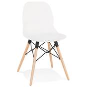 Chaise scandinave 'NORSK WOOD' blanche 4 pieds bois couleur naturelle et croisillon en métal noir
