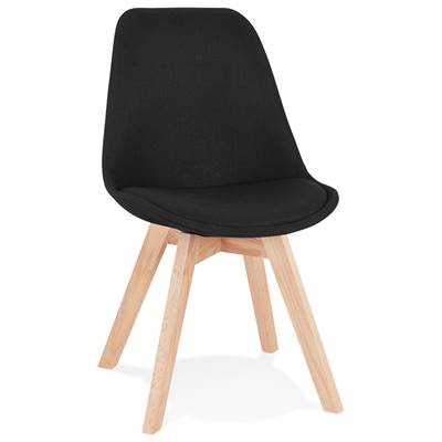 Chaise design scandinave 'MILANO' en tissu noir avec 4 pieds en bois naturel