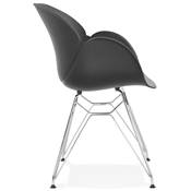 Chaise style industriel design à accoudoirs 'LOTUS' noire avec 4 pieds en métal chromé