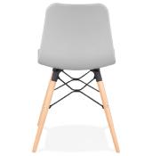 Chaise scandinave design 'Sländak Woody' grise avec 4 pieds en bois naturel et métal noir