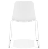 Chaise design empilable 'Style White' blanche pieds tréteaux en métal blanc