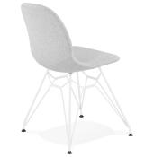 Chaise design 'Norsk White' en tissu gris clair 4 pieds en métal blanc