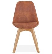 Chaise design 'Milano' en microfibre marron avec 4 pieds en bois naturel