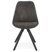Chaise design 'Black Firenza' en microfibre grise avec 4 pieds en bois noir