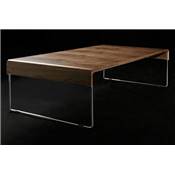 Table basse design rectangulaire 'Mika' en noyer pieds en métal chromé – 120 x 60 cm