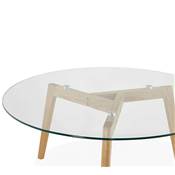 Table basse scandinave ronde 'Kölmy' plateau en verre 3 pieds en bois – Ø 90 cm