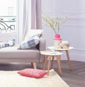 Tables basses scandinaves gigognes rondes 'Mukavä' plateau en bois blanc 3 pieds en bois - Ø 50 cm