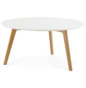 Table basse scandinave ronde 'Kölmy' plateau en bois blanc 3 pieds en bois - Ø 90 cm
