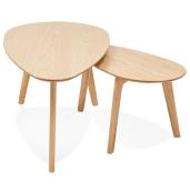 Tables basses gigognes ovales scandinave 'HYGGE' plateau en bois naturel avec 3 pieds en bois - 100 x 50 cm