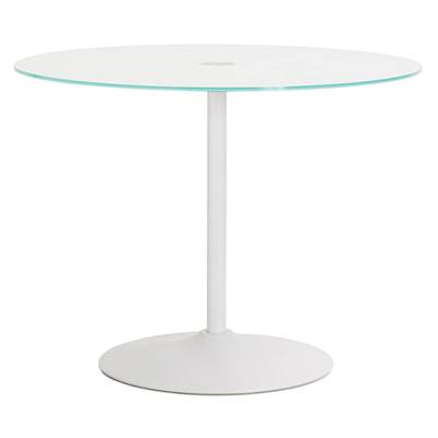Table design ronde 'Isflak' plateau verre blanc pied central métal blanc – Ø 100 cm