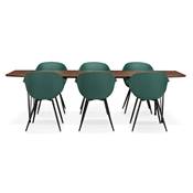 Table / table de réunion extensible 'Rym' plateau noyer 4 pieds en métal noir - 170(270) x 100 cm