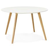Table / table de réunion scandinave ronde 'Solnä' plateau bois blanc 4 pieds bois – Ø 120 cm