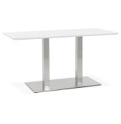 Table salle à manger 'Tvillin Small' blanche bois pied central acier brossé - 150 x 70 cm