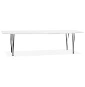 Table / table de réunion extensible 'Rym' blanche bois mat 4 pieds en métal noir - 170(270) x 100 cm