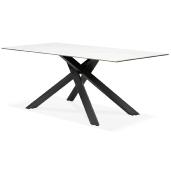 Table de salle à manger 'Tepee Ceram' plateau en céramique blanche pieds en métal noir - 180 x 90 cm