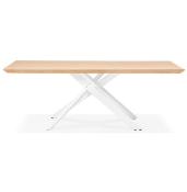 Table de salle à manger design 'Tepee Wood' plateau bois naturel pieds en métal blanc - 200 x 100 cm