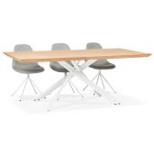 Table de salle à manger design 'Tepee Wood' plateau bois naturel pieds en métal blanc - 200 x 100 cm