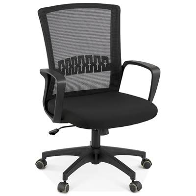 Fauteuil de bureau design à roulettes dossier haut 'PACHA' en tissu et tissu maillé noir pieds noir
