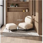 Fauteuil design de style moderne 'BIG SMALL' en tissu bouclé blanc avec 4 pieds en métal noir