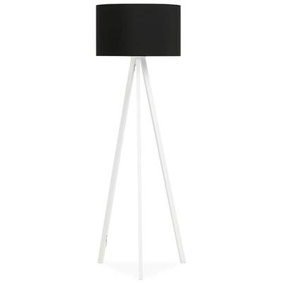 Lampadaire trépied scandinave 'Stätiv' abat-jour en tissu noir 3 pieds en métal blanc