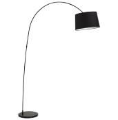 Lampadaire arqué design 'Sigill' abat-jour en tissu noir structure et socle en métal noir