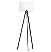 Lampadaire trépied scandinave 'Stätiv' abat-jour en tissu blanc 3 pieds en métal noir