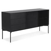 Meuble bahut buffet design 'PRATICO' en bois noir 2 portes et 3 tiroirs pieds en métal noir