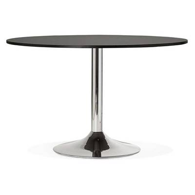 Table / table salle de réunion ronde 'Druna' plateau bois noir pied central chromé - Ø 120 cm