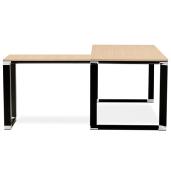 Bureau d'angle 'Business L' plateau en bois naturel pieds métal noir et chromé – 160 cm