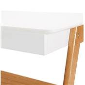 Petit bureau droit / table de travail design 'CHILD' blanc en bois pieds bois naturel - 120 x 70 cm
