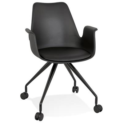 Petite chaise de bureau à accoudoirs design à roulettes 'KOOL' noire avec pieds en métal noir