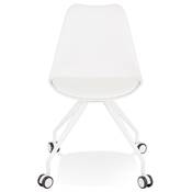 Petite chaise de bureau design à roulettes dossier bas 'SIMPLE' blanche avec pieds en métal blanc