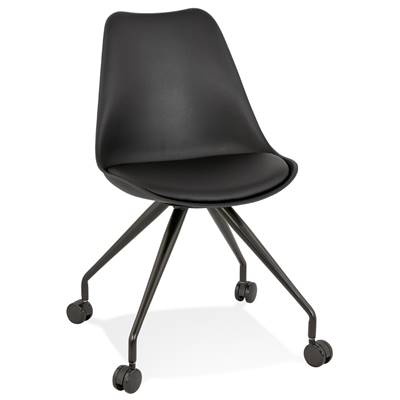 Petite chaise de bureau design à roulettes dossier bas 'SIMPLE' noire avec pieds en métal noir