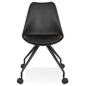 Petite chaise de bureau design à roulettes dossier bas 'SIMPLE' noire avec pieds en métal noir