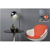 Fauteuil design lounge rond à accoudoirs 'Space' pivotant rouge et blanc pied central métal chromé