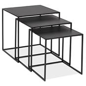 Set de 3 Tables d'appoint gigognes design carré 'TRIPLE' plateaux en bois noir pieds en métal noir