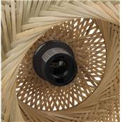 Suspension design ronde 'FLAT BALL' abat jour en bambou structure en métal noir réglable - Ø 50 cm
