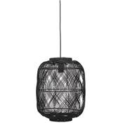 Suspension design ronde 'OMBRA' abat jour rotin noir structure métal noir réglable en hauteur