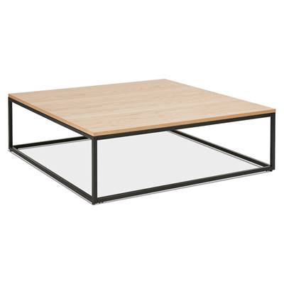 Grande table basse industriel carrée 'FYRKANT' bois finition naturel pieds métal noir - 110 x 110 cm