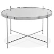 Table basse ronde 'ELEMENTO MEDIUM' plateau en verre miroir chromé 4 pieds en métal chromé - Ø 60 cm